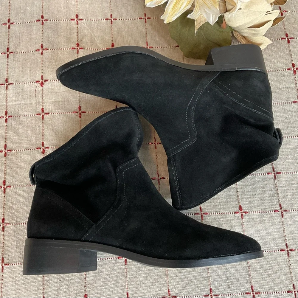 Lucky Brand “Lollin” Black Oiled Suede Ankle Boots Slouchy Bootie Size 6.5 New - Picture 6 of 7